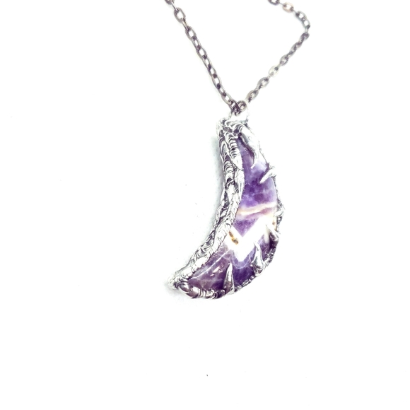 Chevron amethyst moon crystal necklace handmade gothic fantasy metalwork - Picture 9 of 16